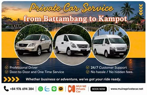 Battambang to Kampot Private Car Transfer