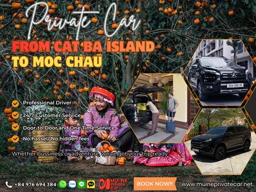 Cat Ba Island to Moc Chau By Private Car Transfer