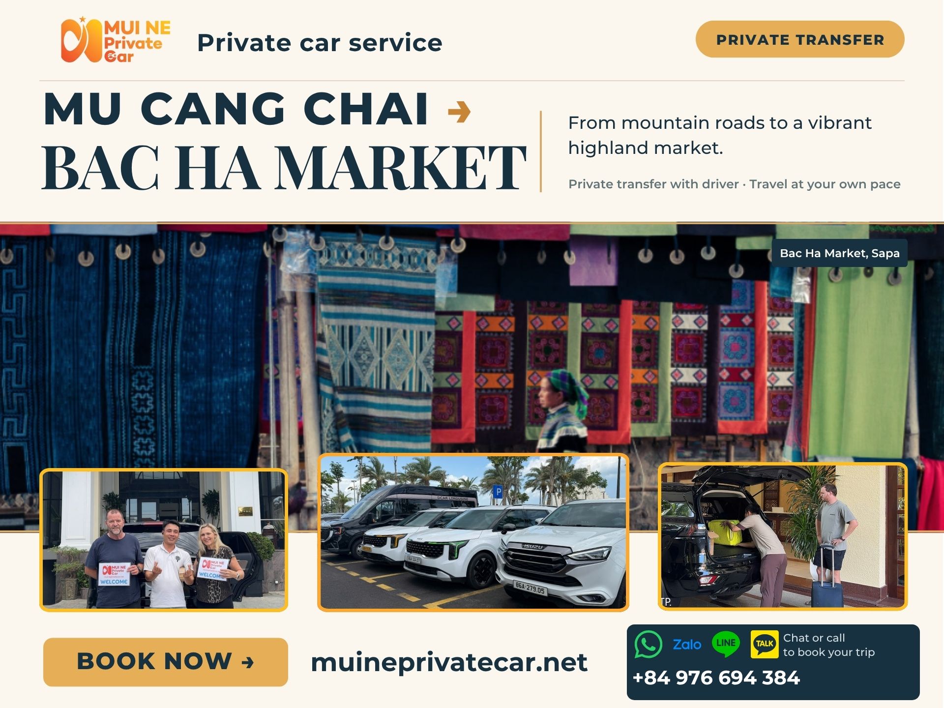 Private car transfer from Mu Cang Chai to Bac Ha Market – Mui Ne Private Car