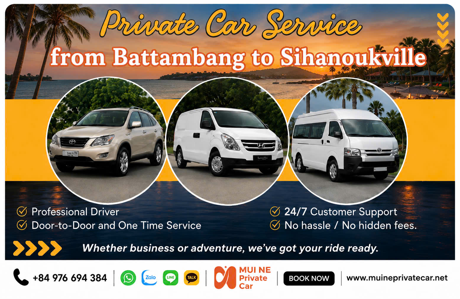Battambang to Sihanoukville private car transfer