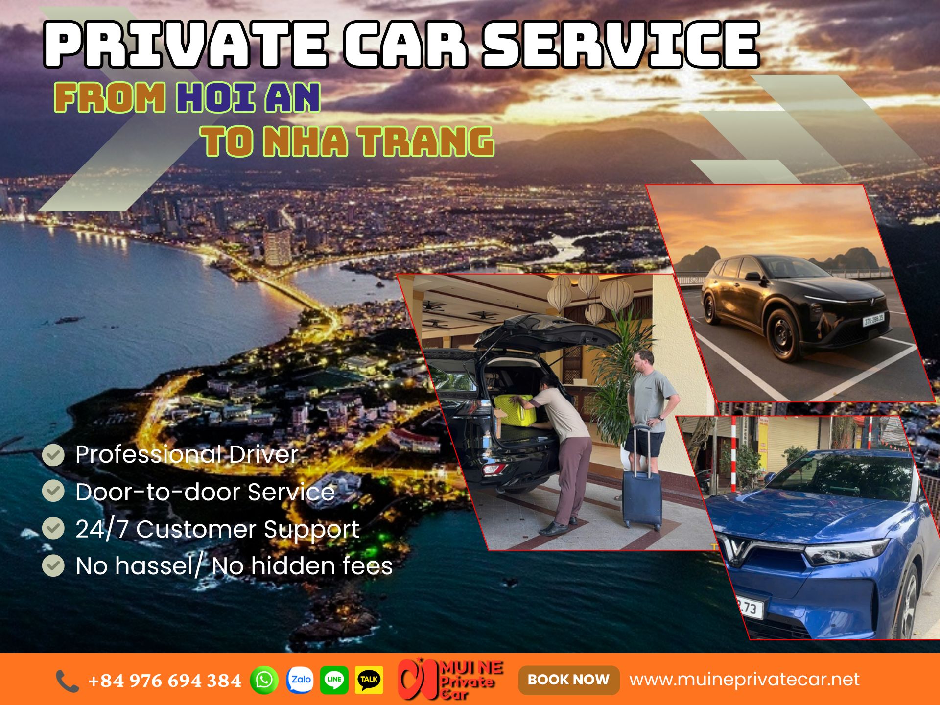 Private car transfer service from Hoi An to Nha Trang - Private car transfer to Mui Ne