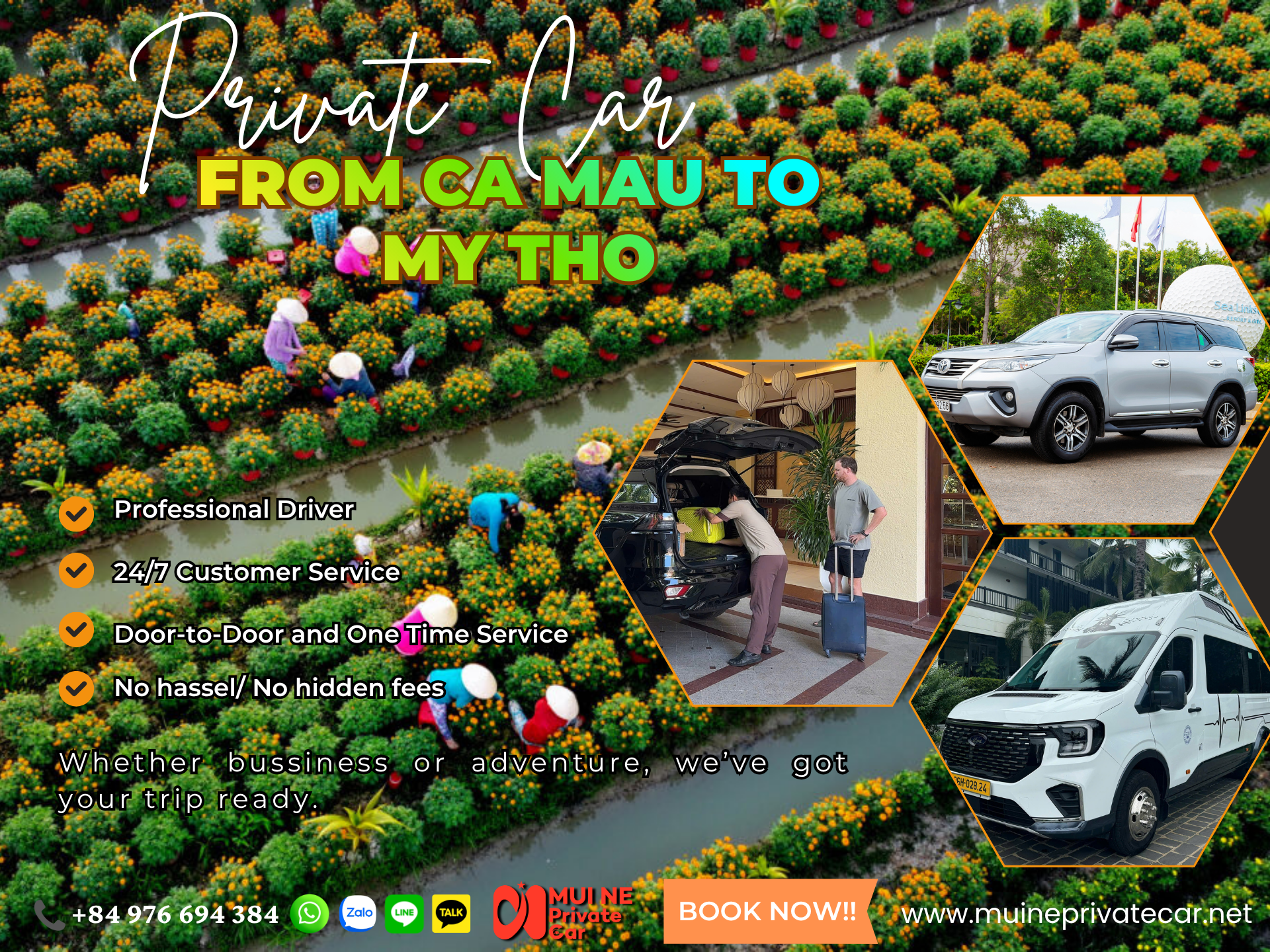 Private car Ca Mau to My Tho