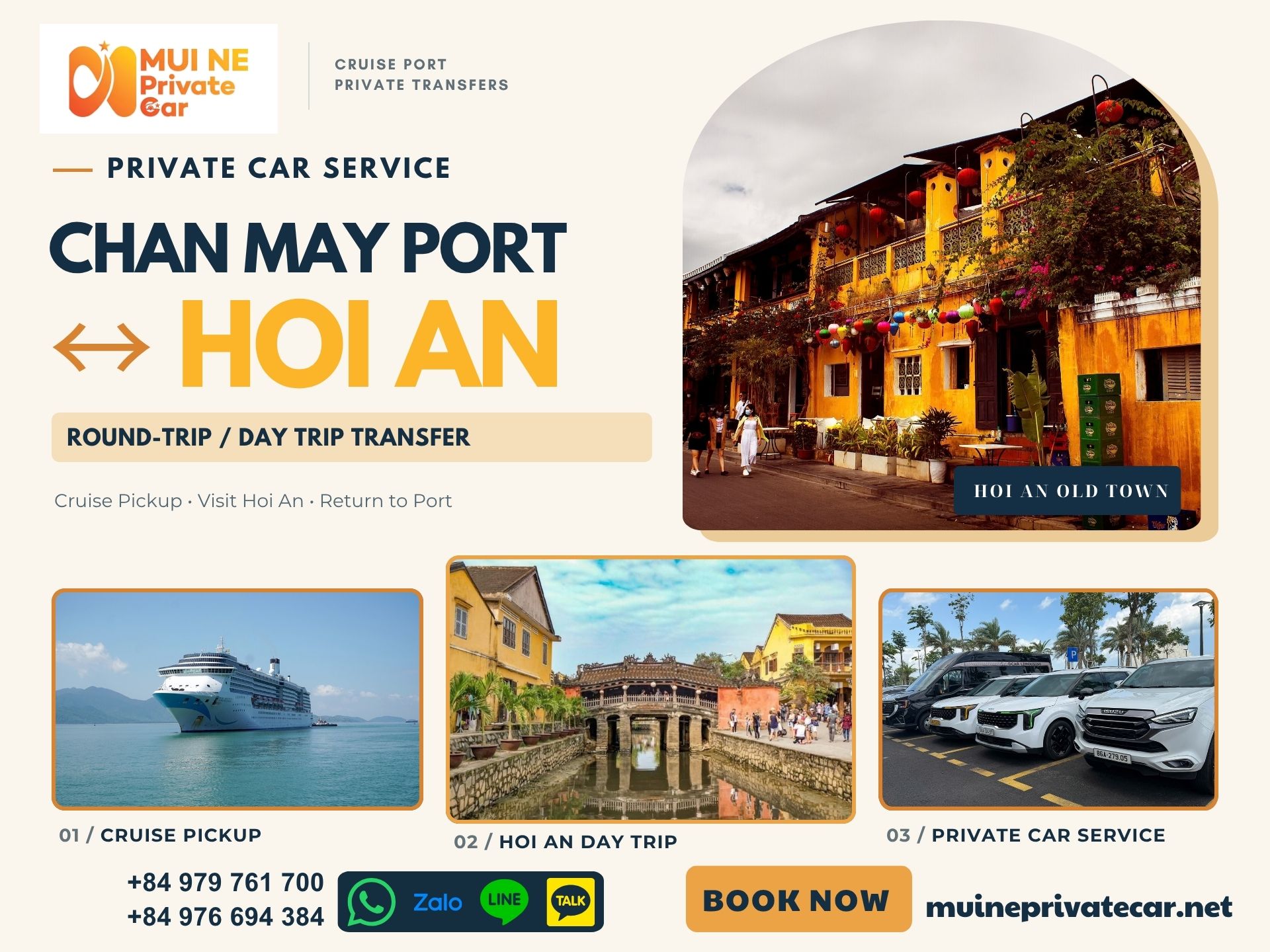 Chan May Port to Hoi An private car waiting with driver