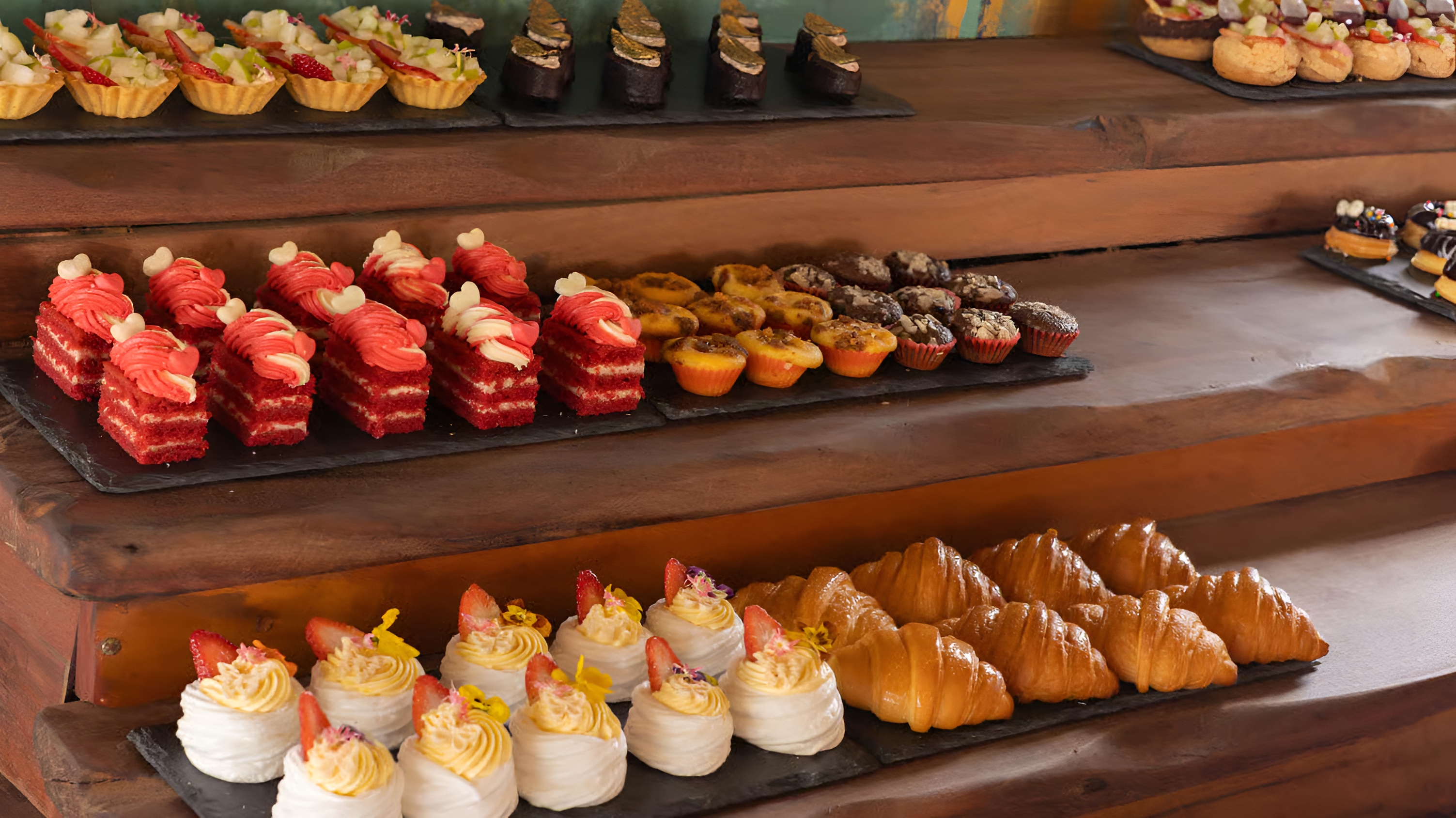Brunch spread of homemade bakes and pastries
