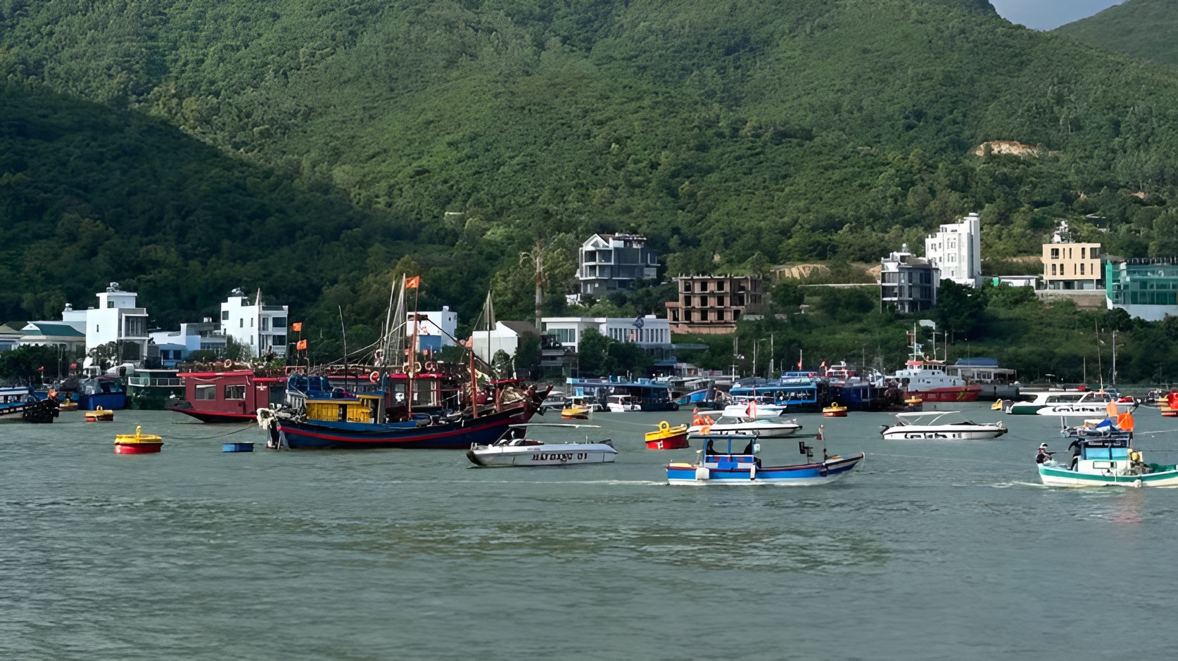Nha Trang Bay with traditional fishing boats