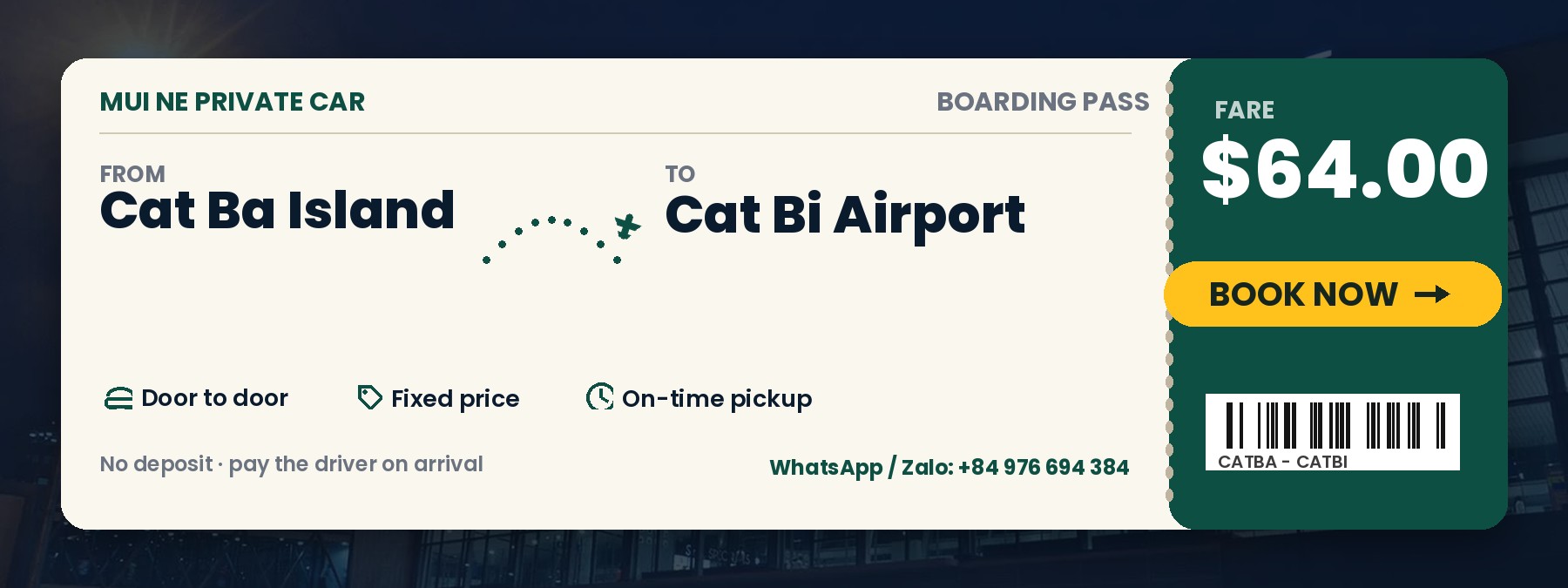 Cat Ba Island to Cat Bi Airport Private Car