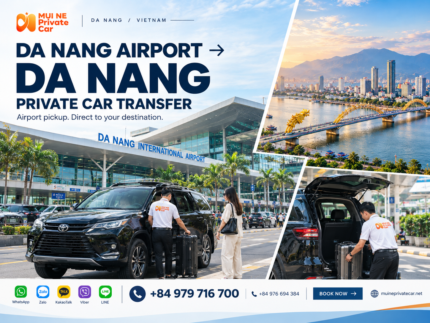 Private car transfer from Da Nang Airport to Da Nang city – Mui Ne Private Car