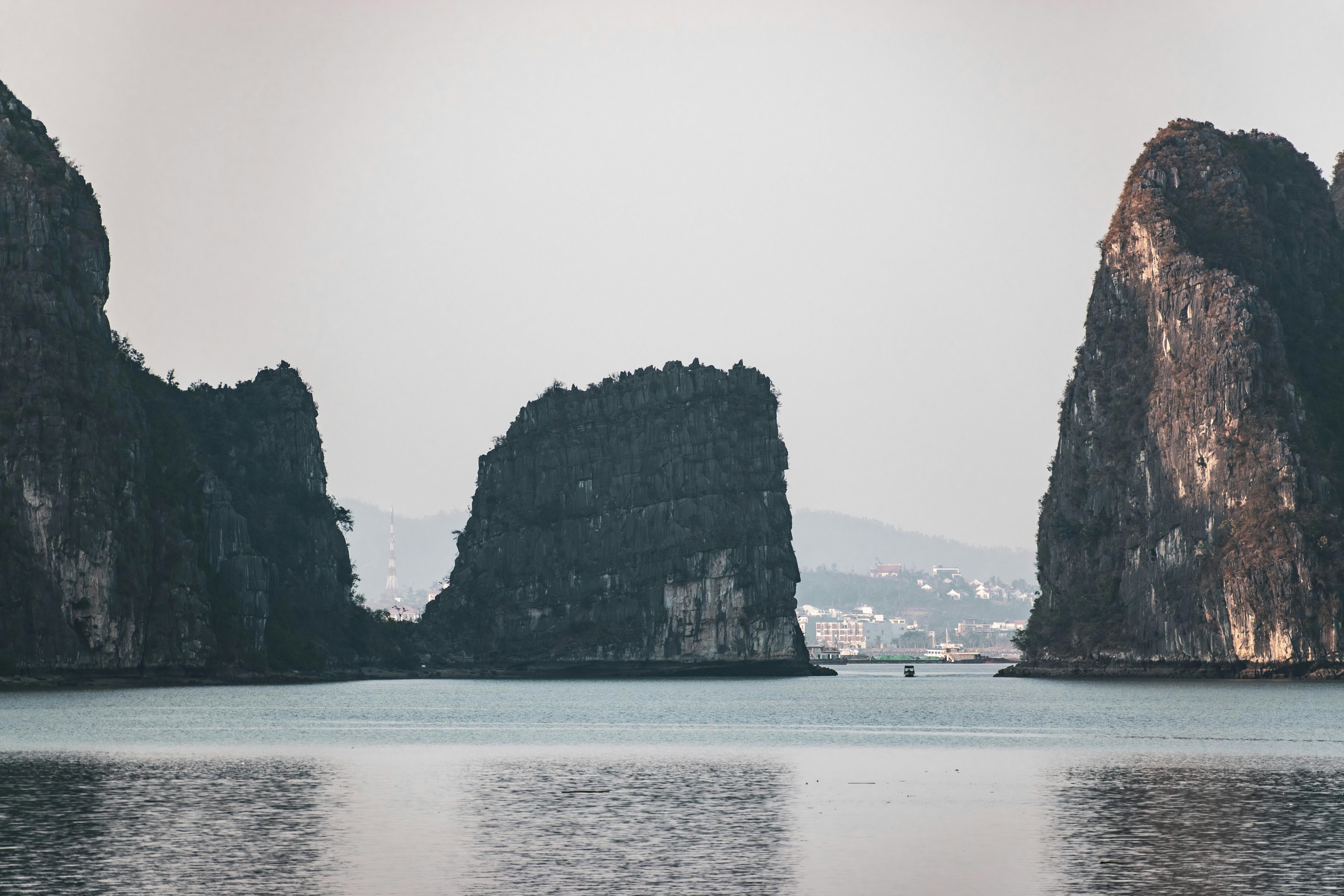 First view of Halong Bay karsts from Highway 18