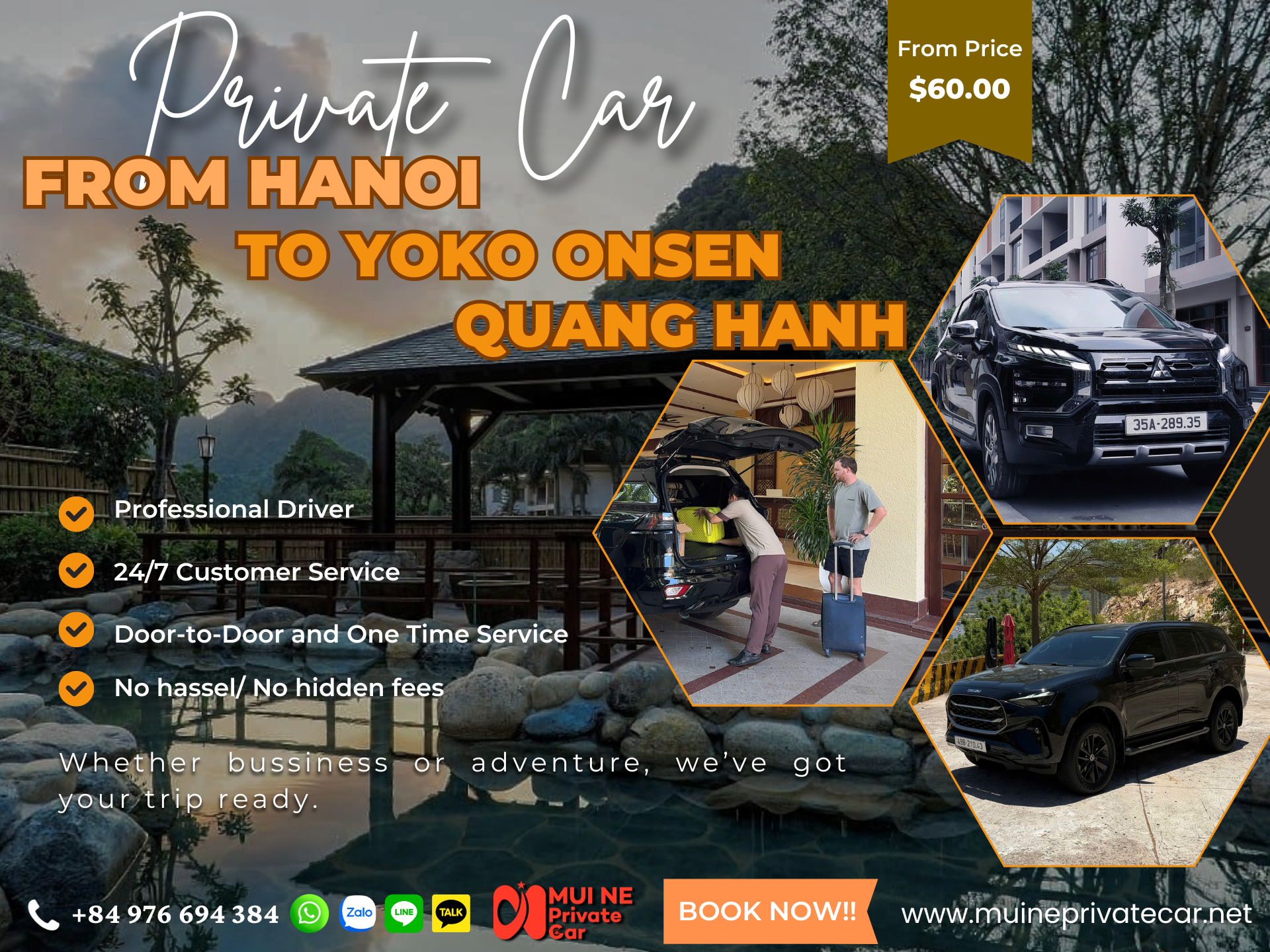 Hanoi to Yoko Onsen Quang Hanh Private Car Transfer - Mui Ne Private Car