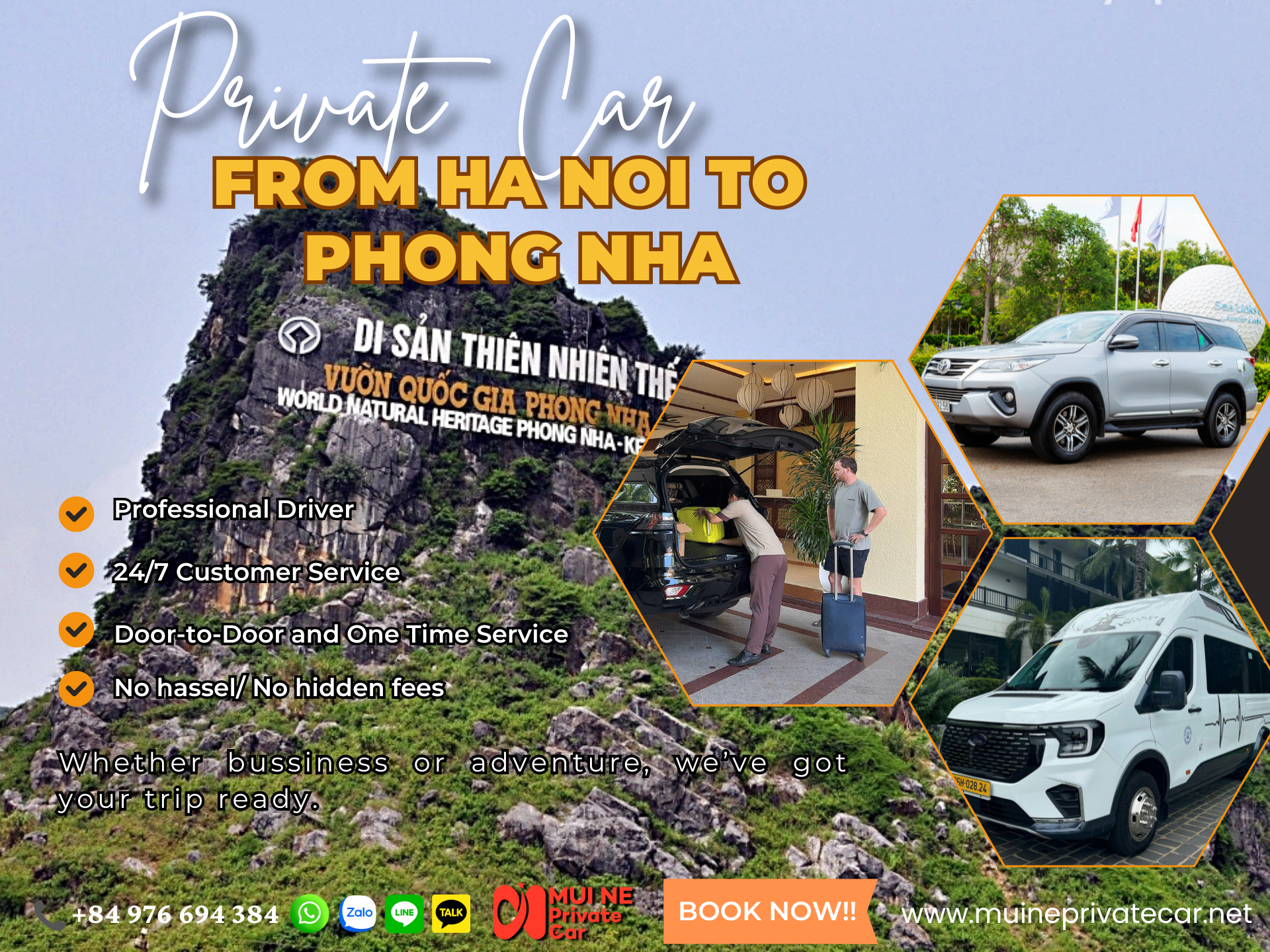 Private car Hanoi to Phong Nha