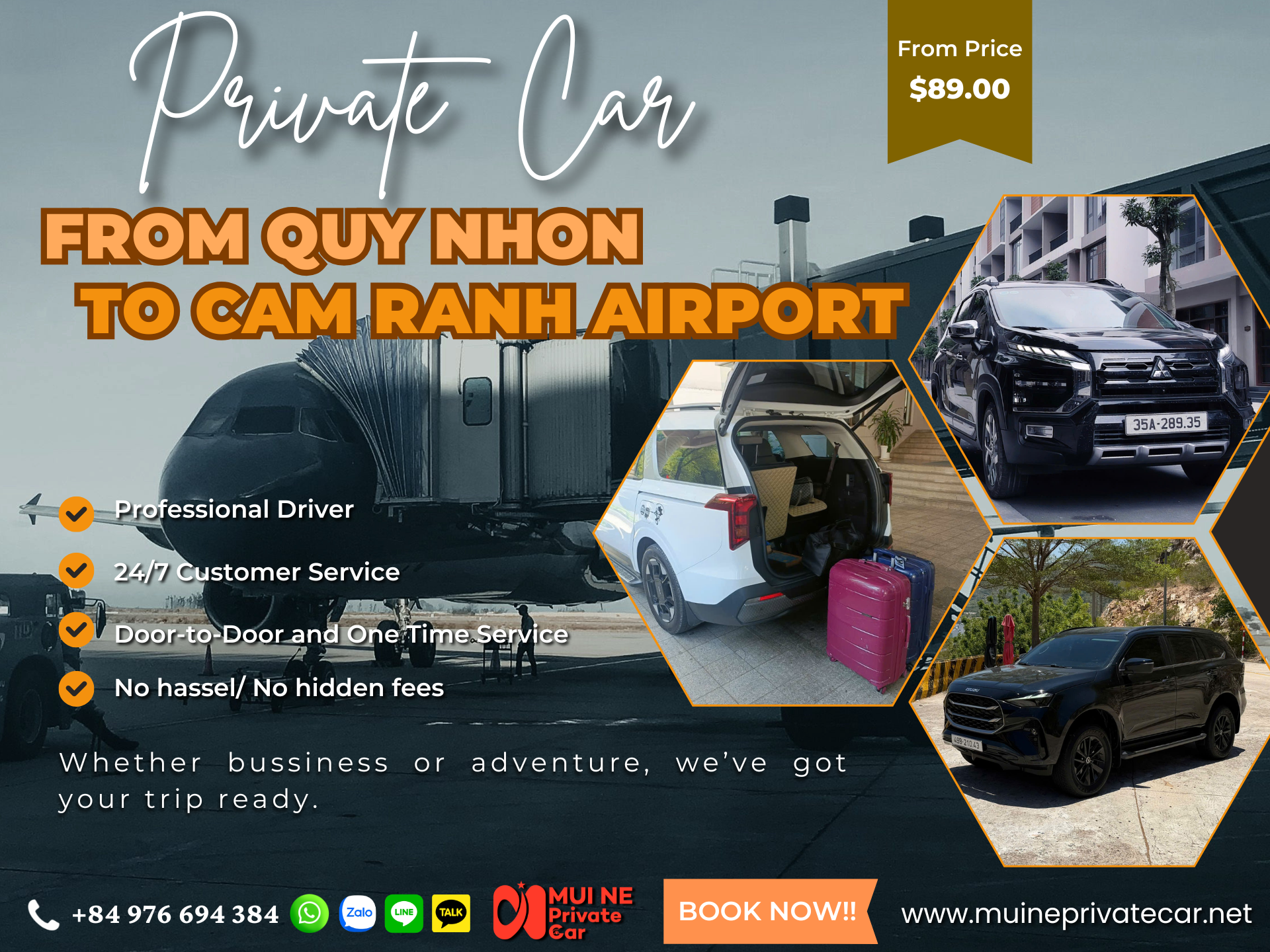 Quy Nhon to Cam Ranh Airport Private Car Transfer - Mui Ne Private Car